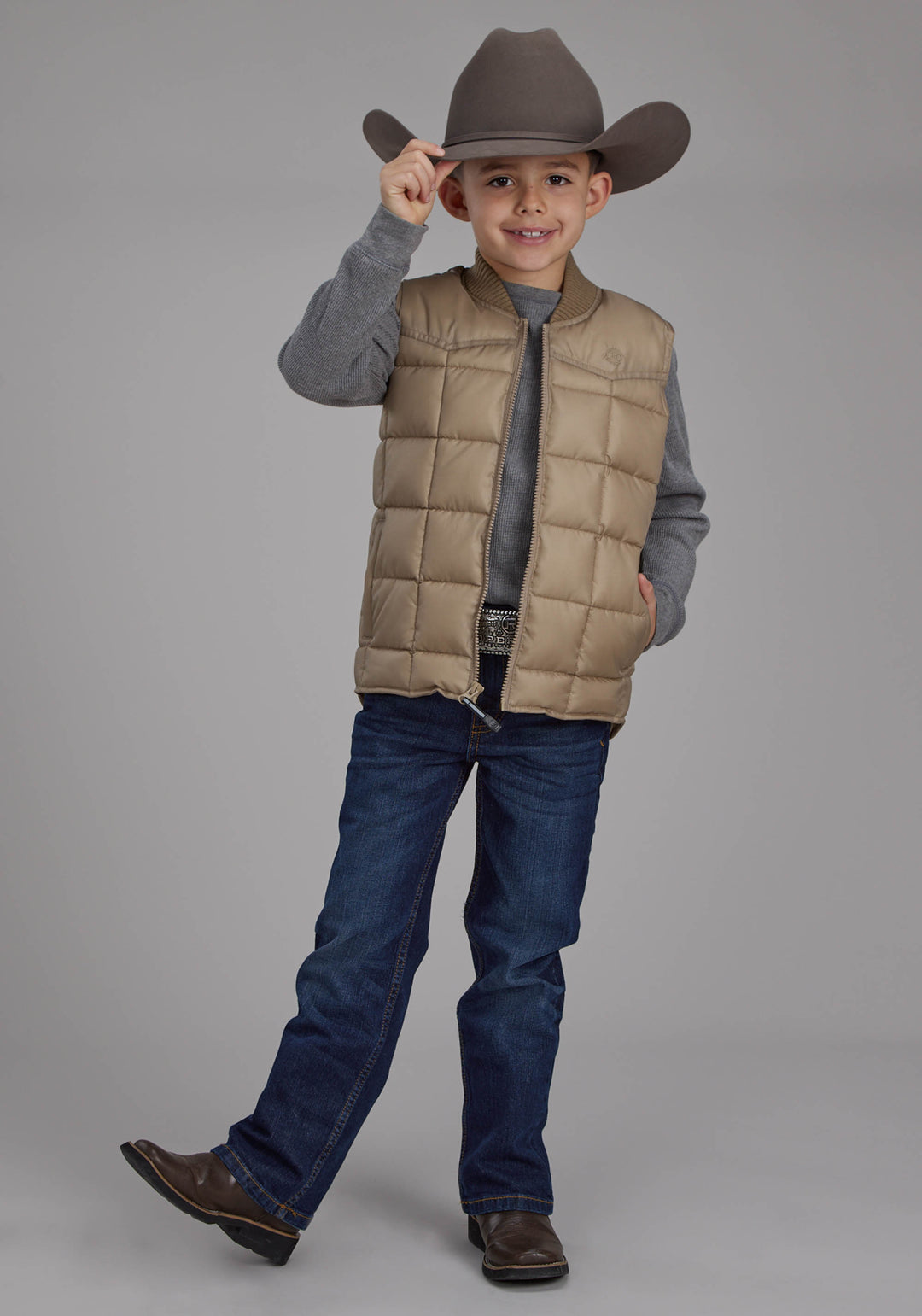 BOYS KHAKI ZIPPER VEST