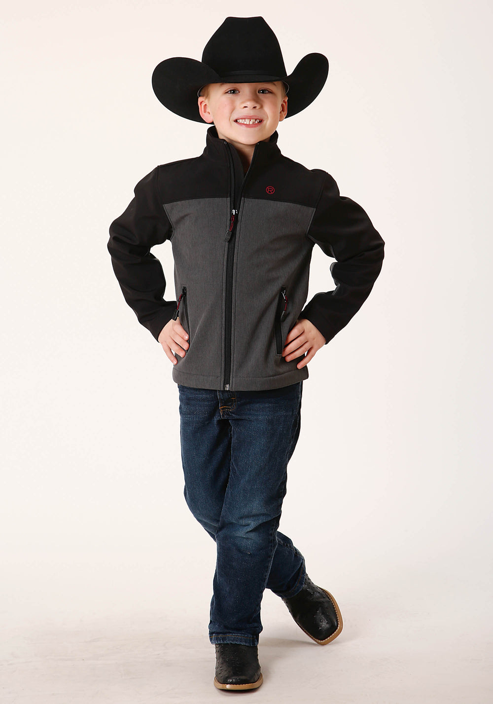 BOYS  GREY BLACK COMBO SOFT SHELL TECH JACKET