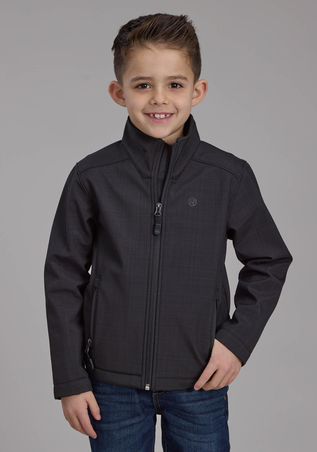 BOYS CHARCOAL HEATHER WITH BLACK FLEECE ZIPPER JACKET