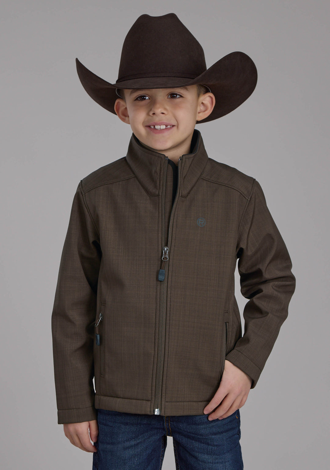 BOYS CHOCOLATE HEATHER WITH BLACK FLEECE ZIPPER JACKET