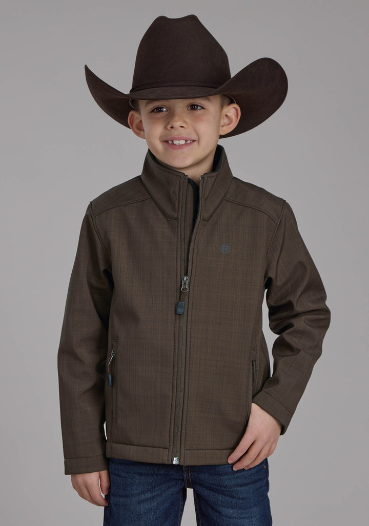 BOYS CHOCOLATE HEATHER WITH BLACK FLEECE ZIPPER JACKET
