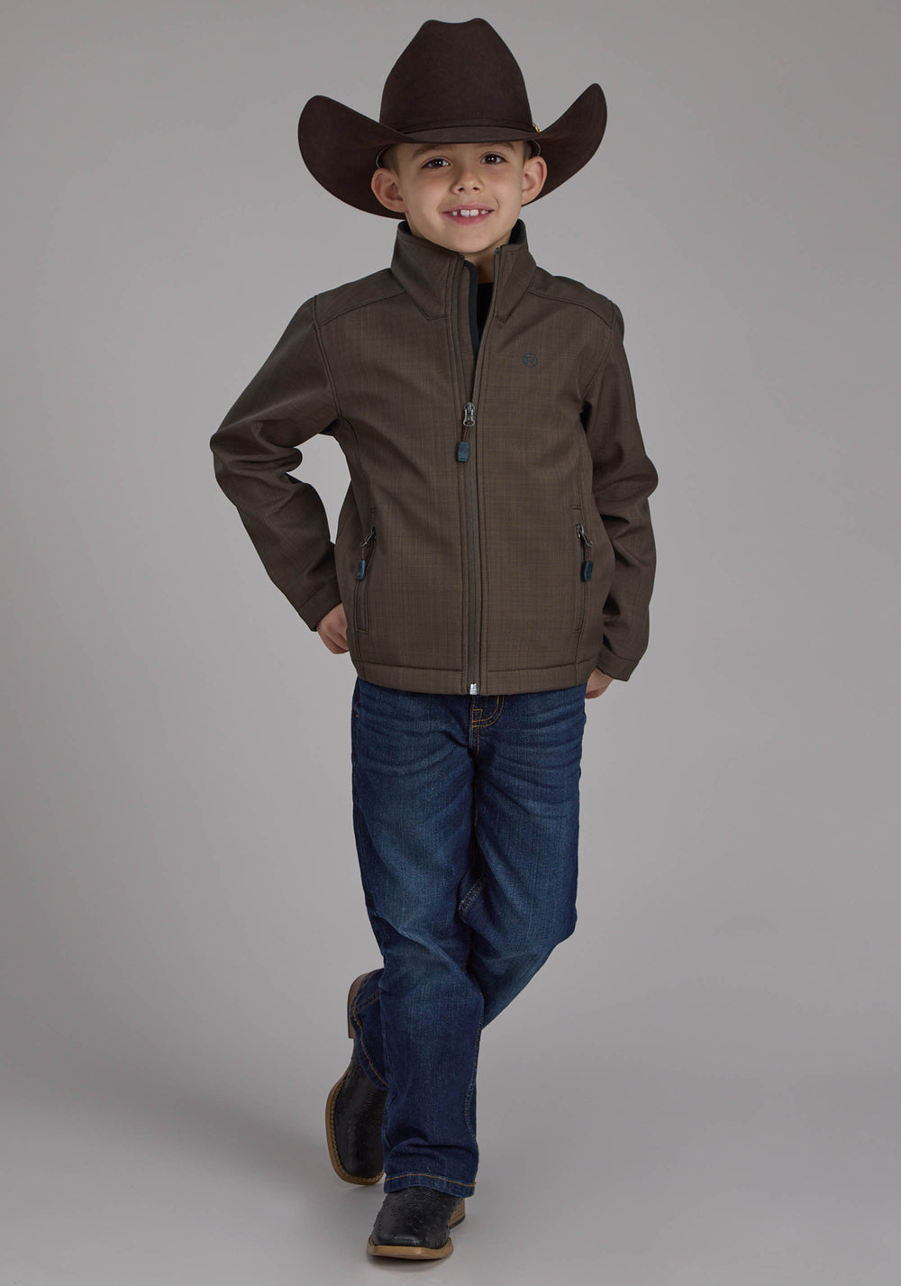 BOYS CHOCOLATE HEATHER WITH BLACK FLEECE ZIPPER JACKET