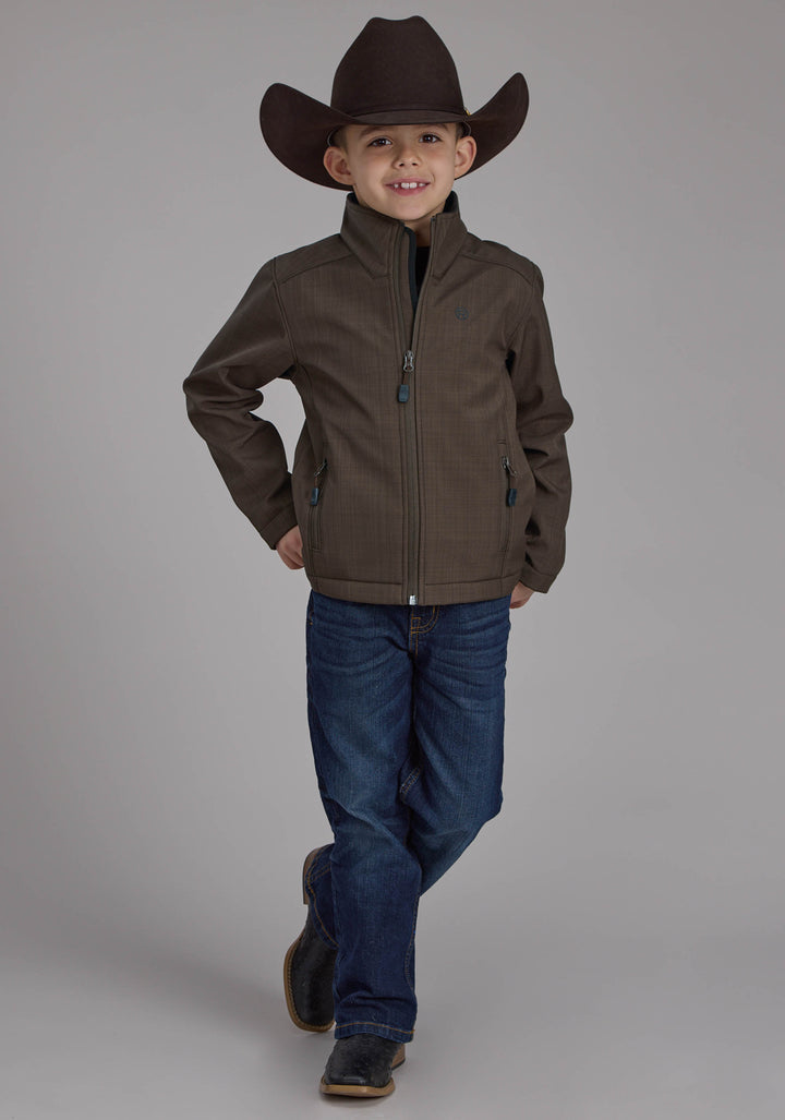 BOYS CHOCOLATE HEATHER WITH BLACK FLEECE ZIPPER JACKET