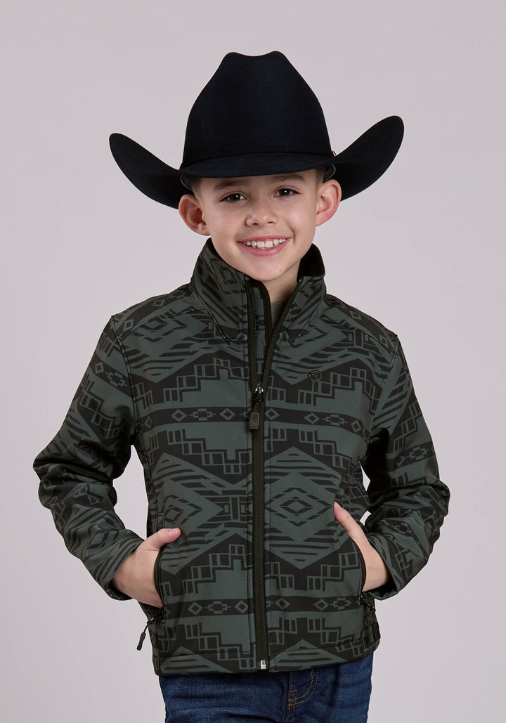 BOYS ROPER CHARCOAL  BLACK AZTEC PRINT JACKET