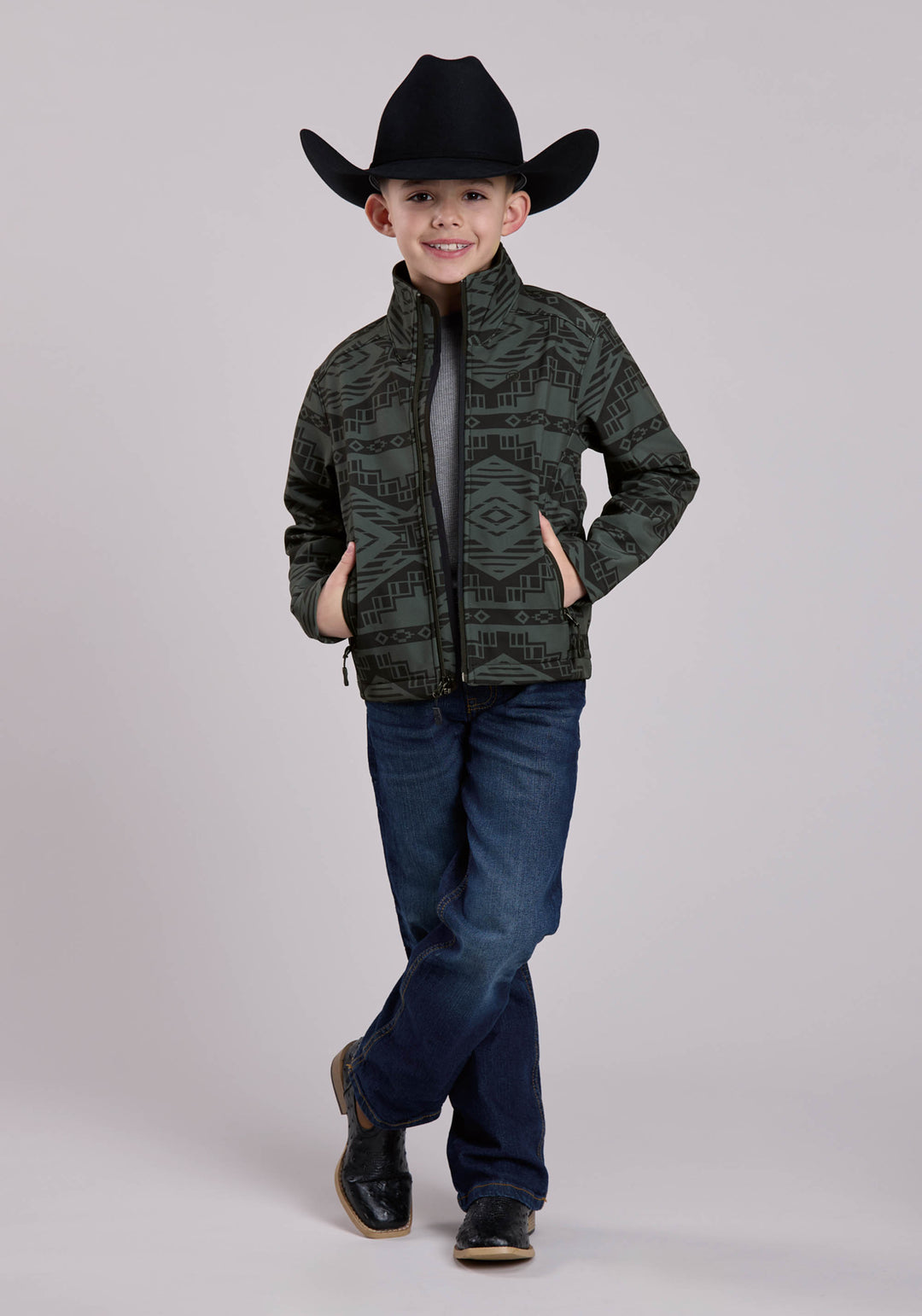 BOYS ROPER CHARCOAL  BLACK AZTEC PRINT JACKET