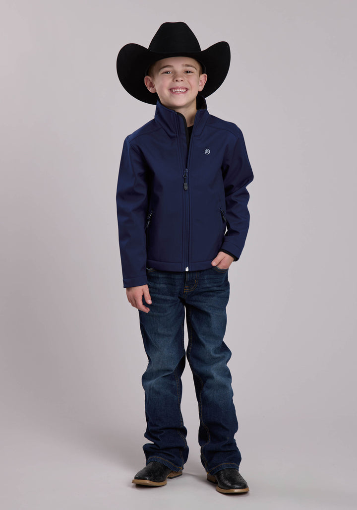 BOYS ROPER NAVY WINDOWPANE SOFTSHELL WESTERN JACKET
