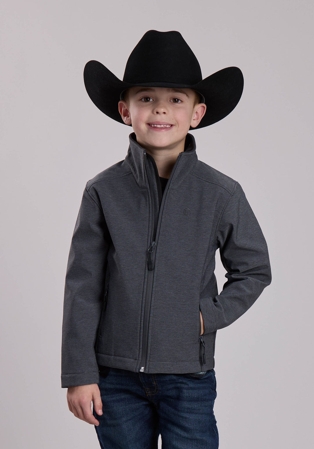 BOYS ROPER TEXTURED CHARCOAL SOFTSHELL WESTERN JACKET