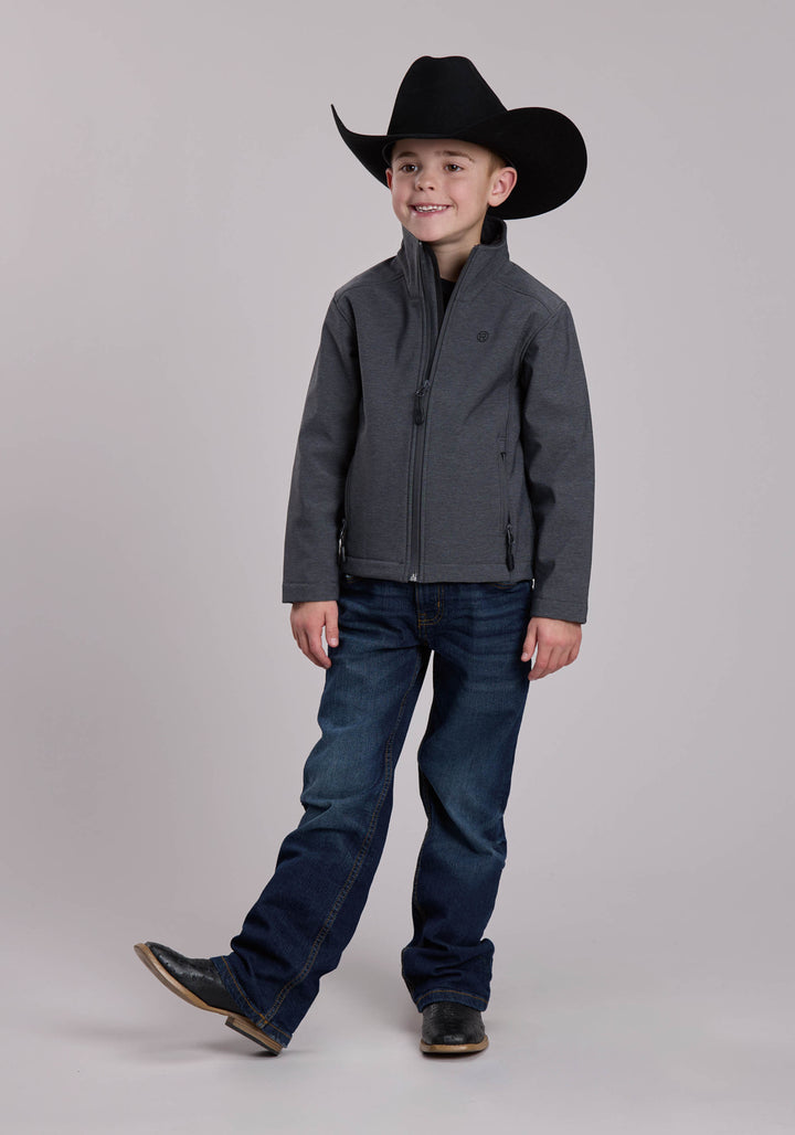 BOYS ROPER TEXTURED CHARCOAL SOFTSHELL WESTERN JACKET