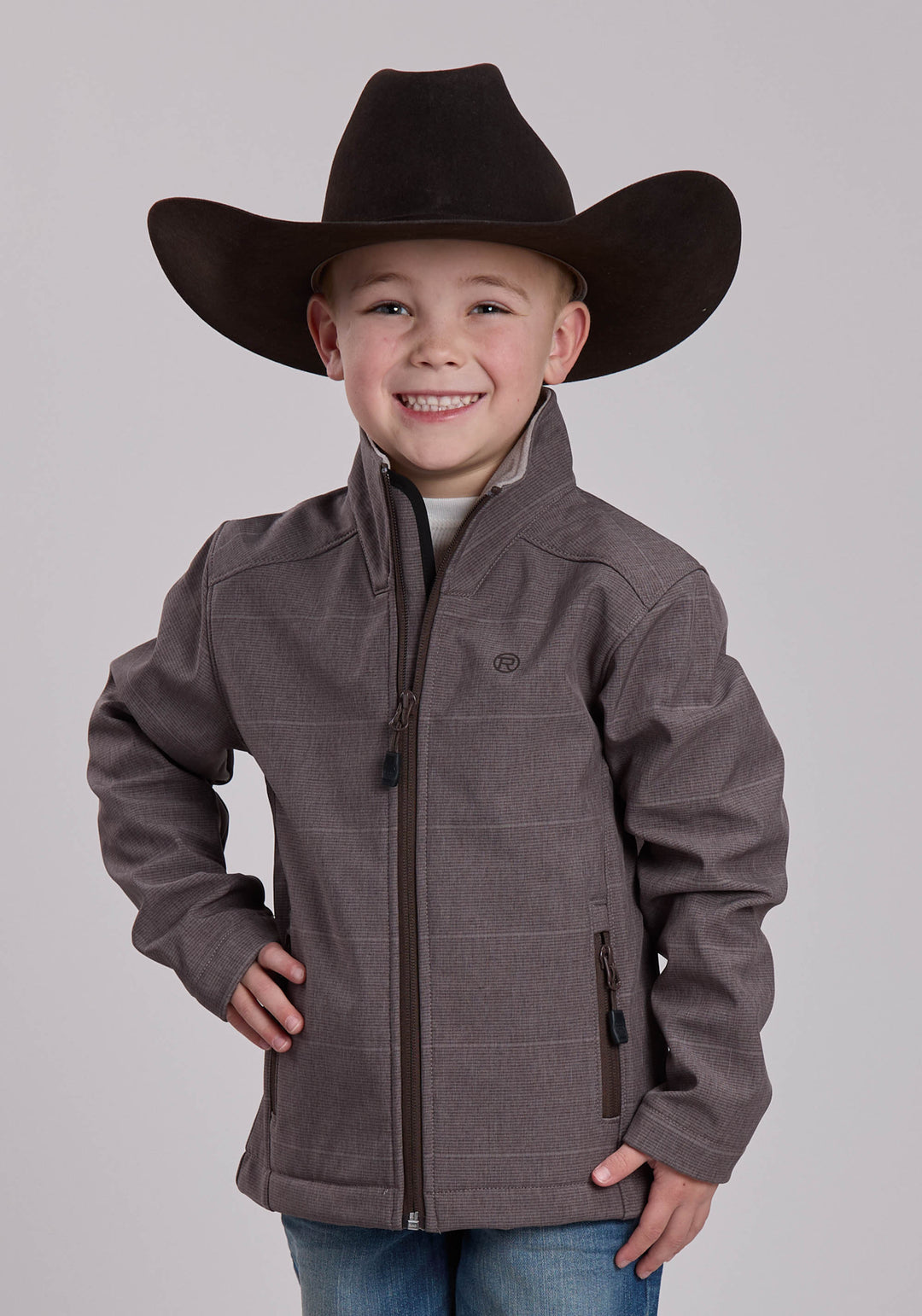BOYS ROPER COFFEE STRIPE SOFTSHELL WESTERN JACKET