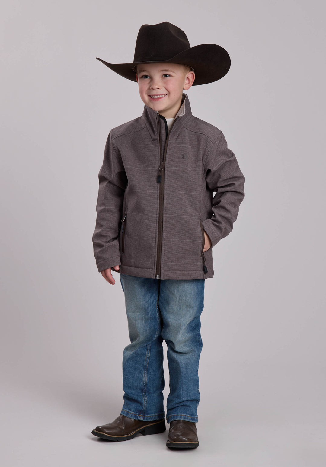 BOYS ROPER COFFEE STRIPE SOFTSHELL WESTERN JACKET