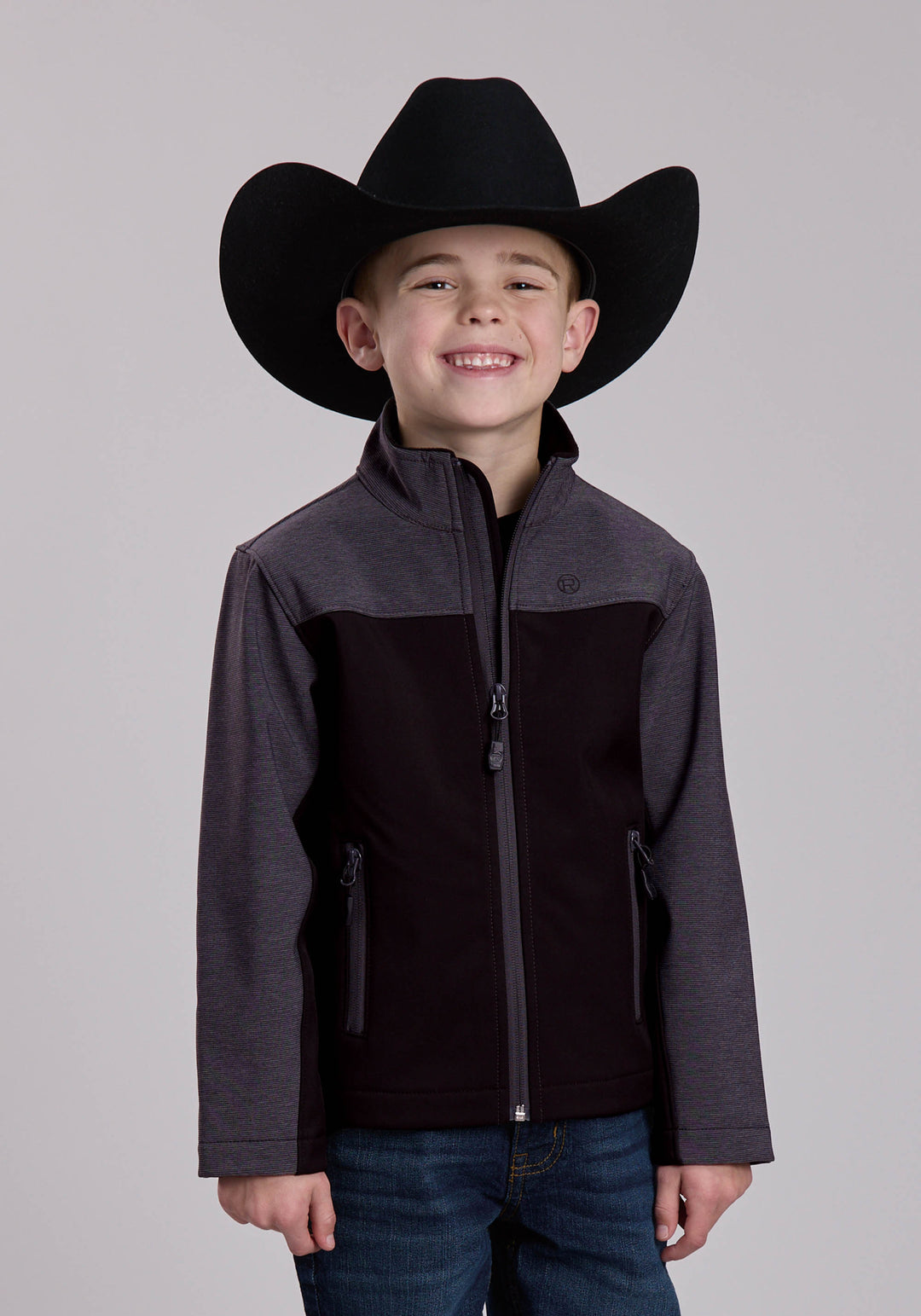 BOYS ROPER CHARCOAL GREY AND BLACK COMBO WESTERN JACKET