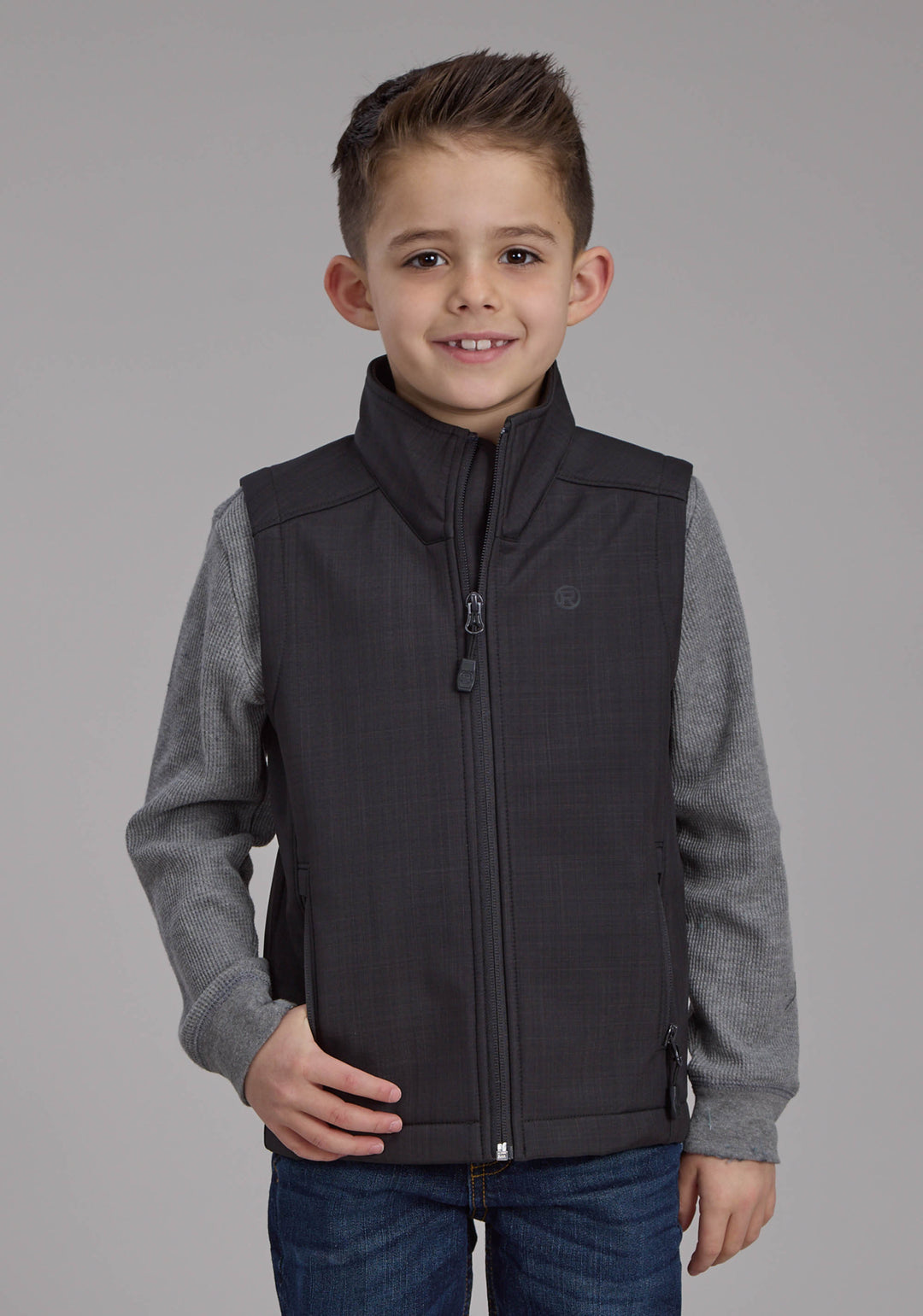 BOYS CHARCOAL HEATHER WITH BLACK FLEECE ZIPPER VEST