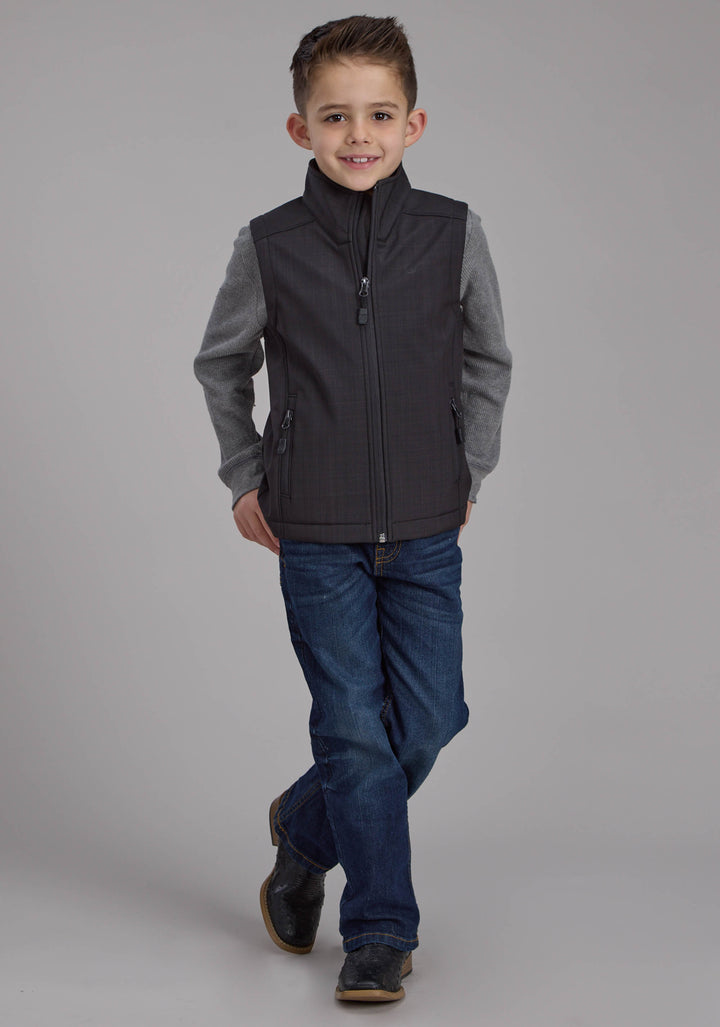 BOYS CHARCOAL HEATHER WITH BLACK FLEECE ZIPPER VEST
