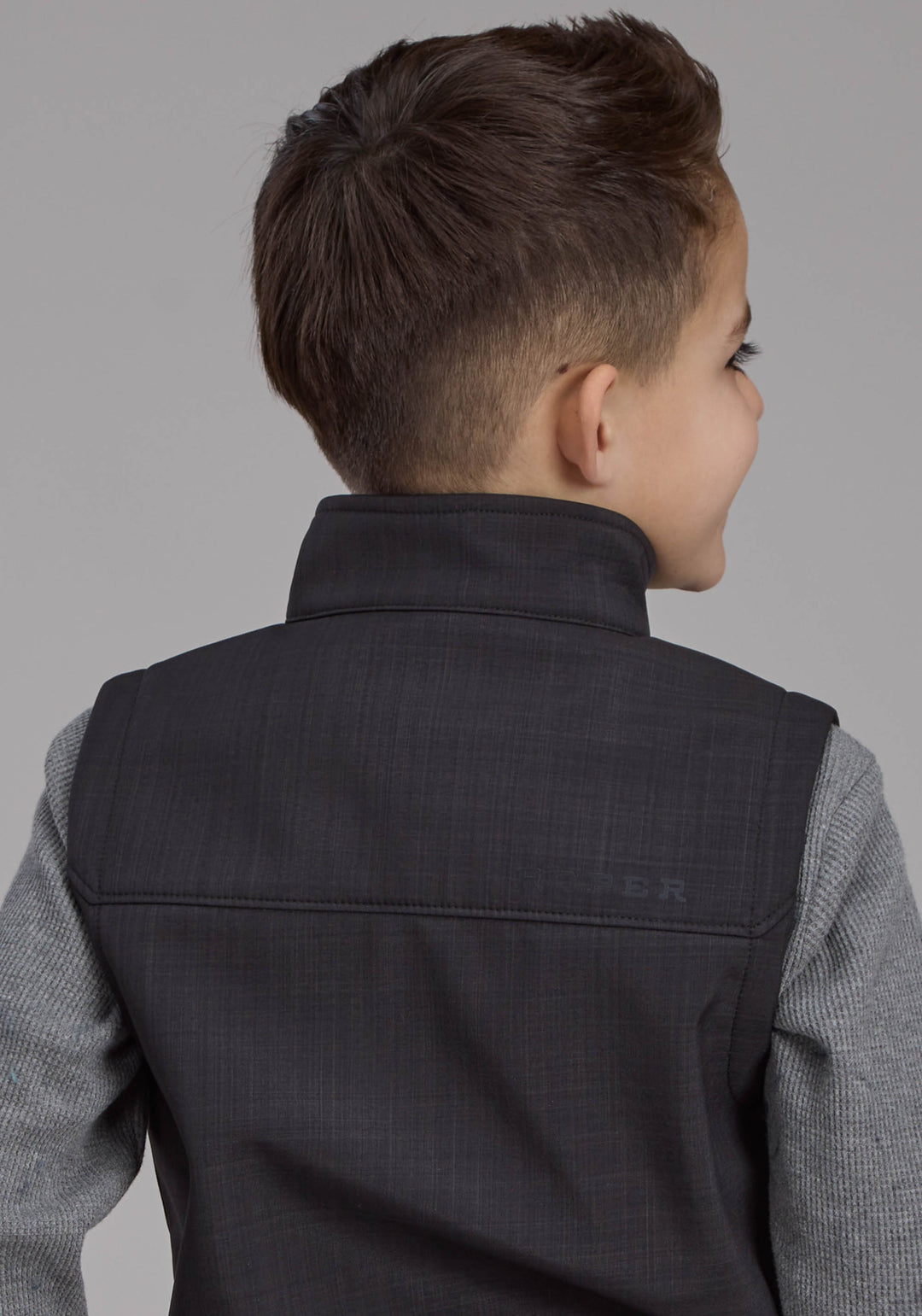 BOYS CHARCOAL HEATHER WITH BLACK FLEECE ZIPPER VEST