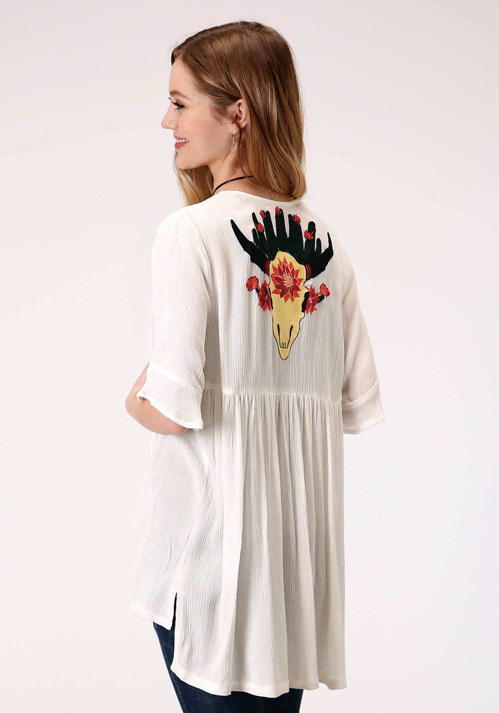 WOMENS  RAYON CREPE 3 QTR SLV CARDIGAN
