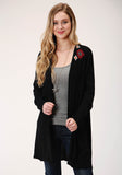 WOMENS BLACK WITH WILD WEST EMBROIDERY LONG SLEEVE CARDIGAN
