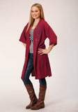 WOMENS  SOLID POLY WINE SHORT SLEEVE  CARDIGAN