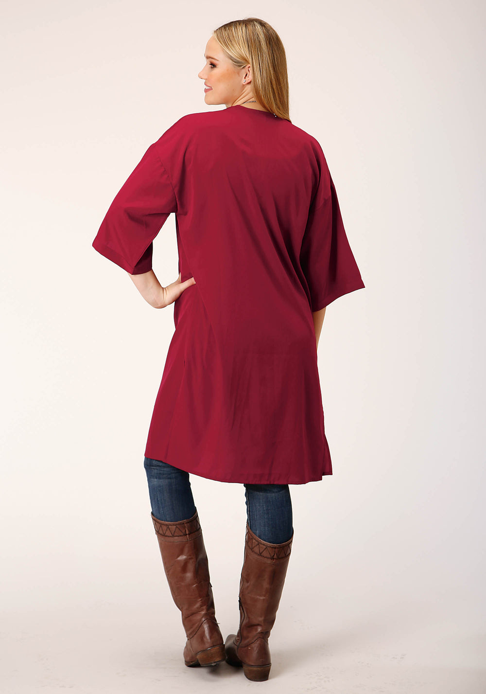 WOMENS  SOLID POLY WINE SHORT SLEEVE  CARDIGAN