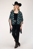 WOMENS SLEEVELESS PULLOVER JEWELRY PRINT CARDIGAN WITH EXTRA LONG POLY FRINGE TRIM