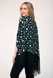 WOMENS SLEEVELESS PULLOVER JEWELRY PRINT CARDIGAN WITH EXTRA LONG POLY FRINGE TRIM