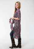 WOMENS RED AND BLUE  PRINT WESTERN CARDIGAN