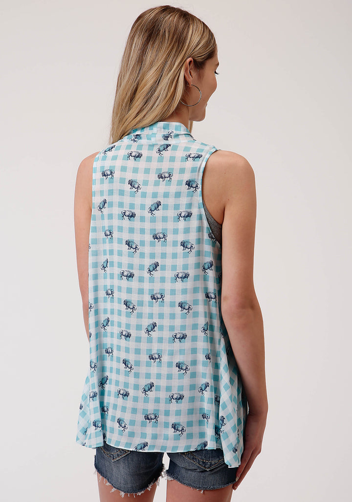 WOMENS BUFFALO CHECK PRINTED RAYON CARDIGAN