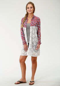 WOMENS MULTI COLORED FLORAL LONG SLEEVE DUSTER