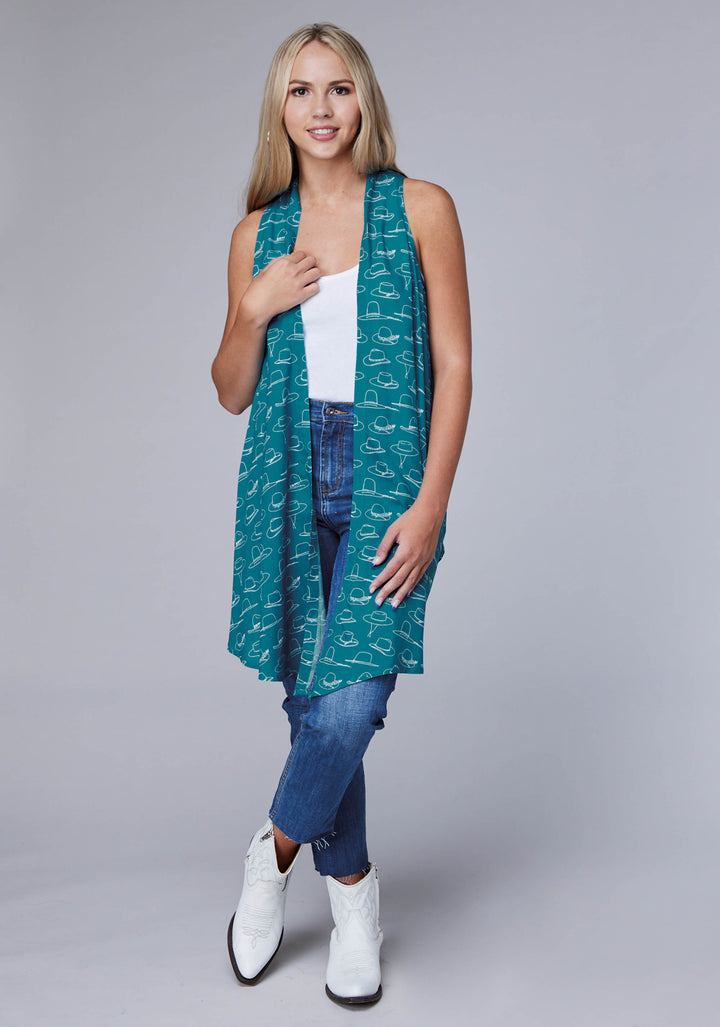 WOMENS MANY HATS PRINTED RAYON SLEEVELESS PULLOVER WESTERN SHIRT