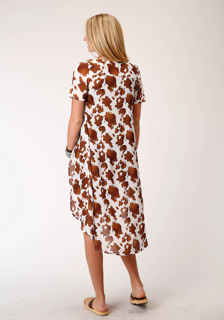 WOMENS COWHIDE PRINT RAYON LONG CARDIGAN