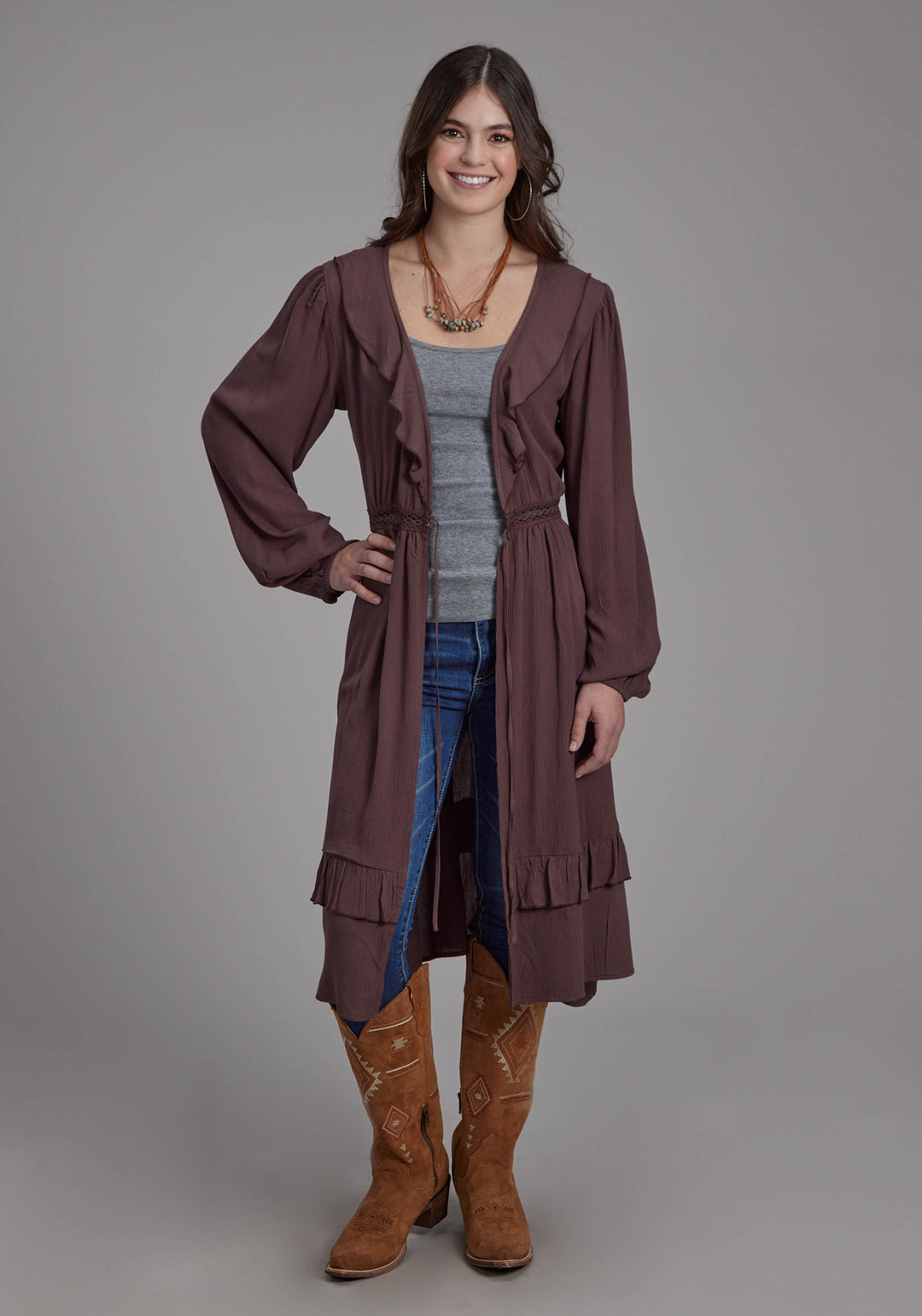WOMENS RAYON CREPE LONG CARDIGAN LONG SLEEVE PULLOVER WESTERN SHIRT
