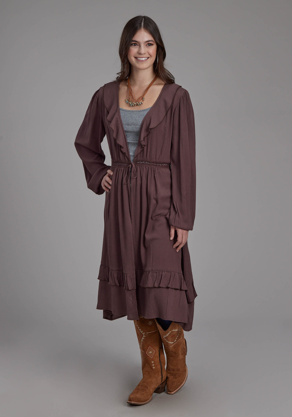WOMENS RAYON CREPE LONG CARDIGAN LONG SLEEVE PULLOVER WESTERN SHIRT