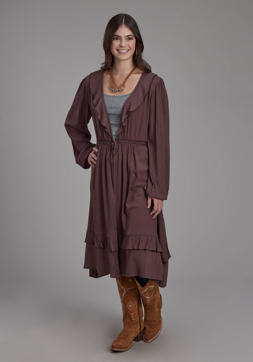 WOMENS RAYON CREPE LONG CARDIGAN LONG SLEEVE PULLOVER WESTERN SHIRT