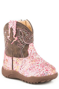 INFANT GIRLS PINK SOUTHWEST GLITTER VAMP WITH BROWN SHAFT COWBABY