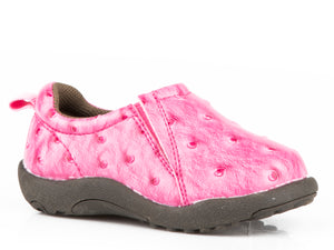 INFANT GIRLS PINK FAUX OSTRICH SLIP-ON