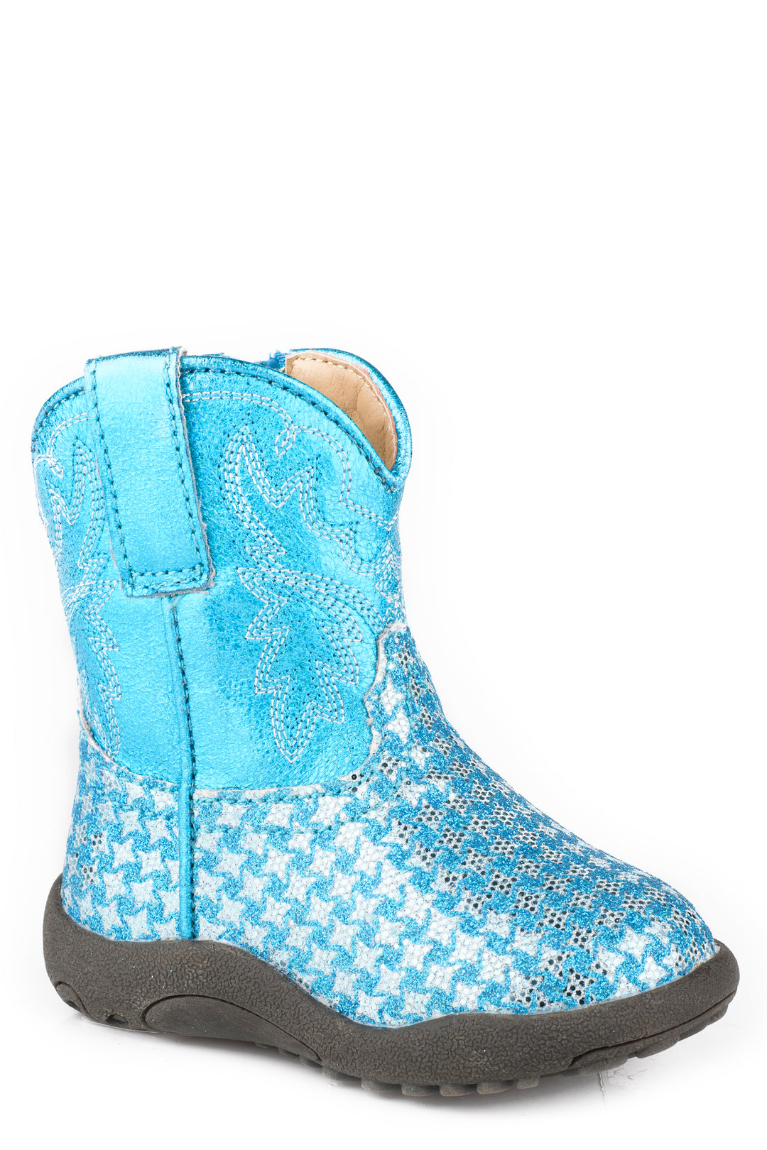 INFANTS GIRLS TURQUOISE CHECKERED GLITTER VAMP