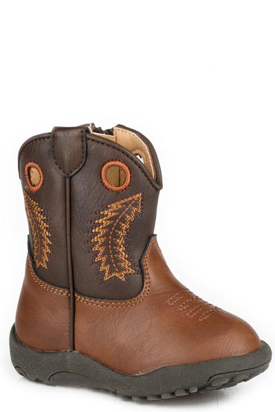BOYS ROPER BROWN FAUX LEATHER VAMP WALKER BOOTS