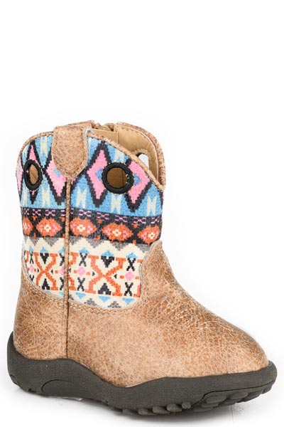 GIRLS ROPER VINTAGE TAN FAUX LEATHER VAMP WILLOW AZTEC BOOTS