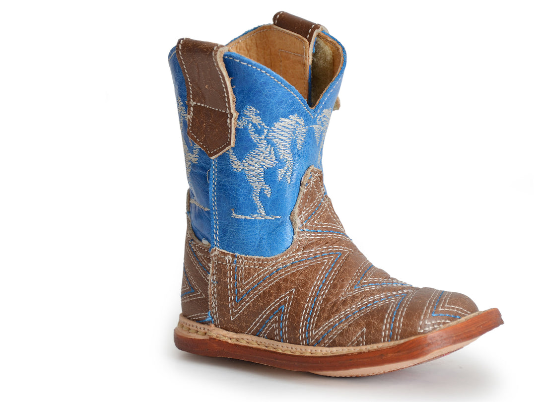 INFANT BOYS TAN EMBOSSED LEATHER VAMP  BLUE SHAFT