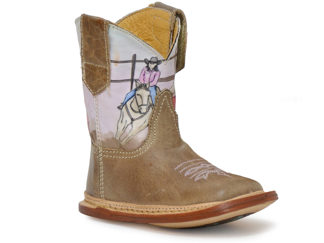 INFANT GIRLS BURNISHED BROWN LEATHER VAMP