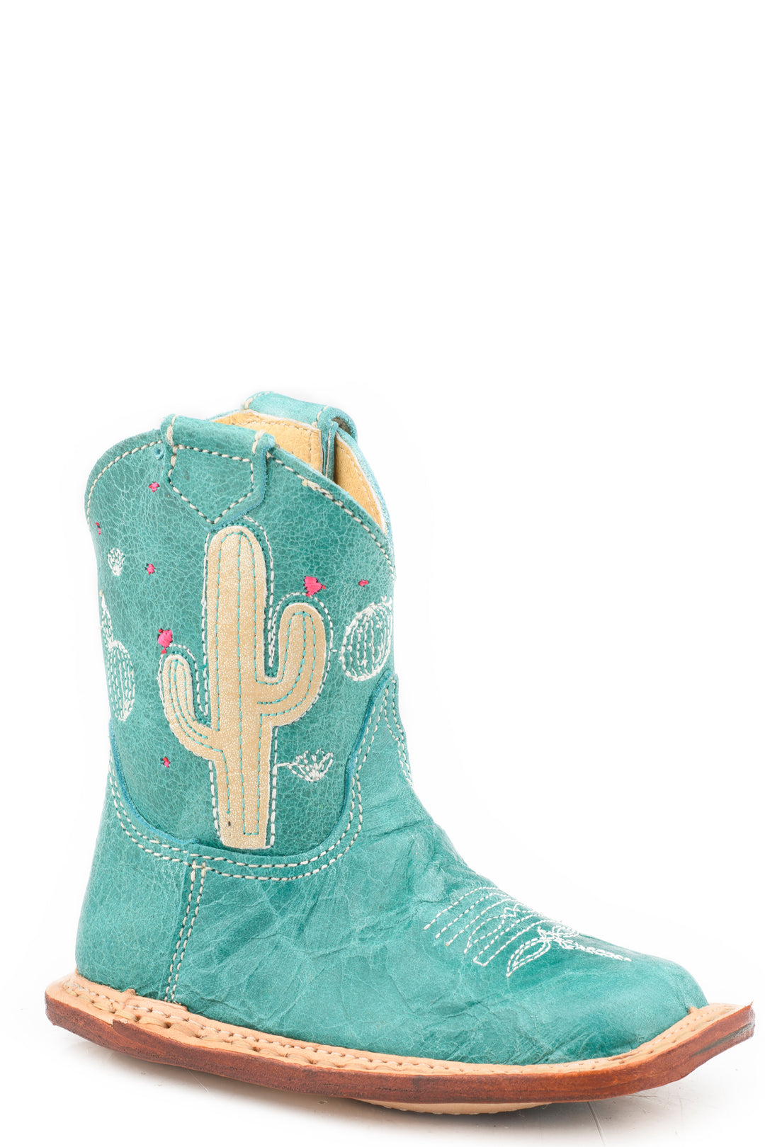 Girls Roper Waxy Turquoise Leather Vamp  Shaft Saquaro Boots