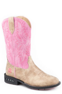 TODDLER GIRLS LIGHT UP BOOTS BOOT WITH TAN VAMP  PINK SHAFT