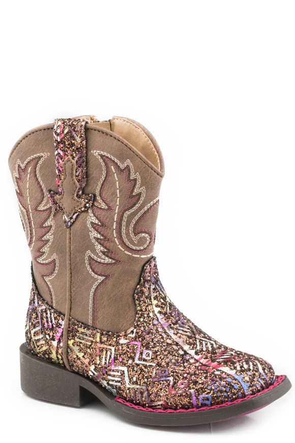 GIRLS TODDLER BROWN SOUTHWEST GLITTER VAMP