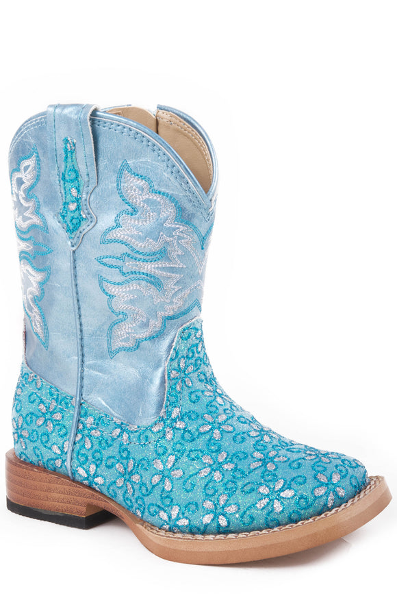 GIRLS TODDLER TURQUOISE FLORAL GLITTER