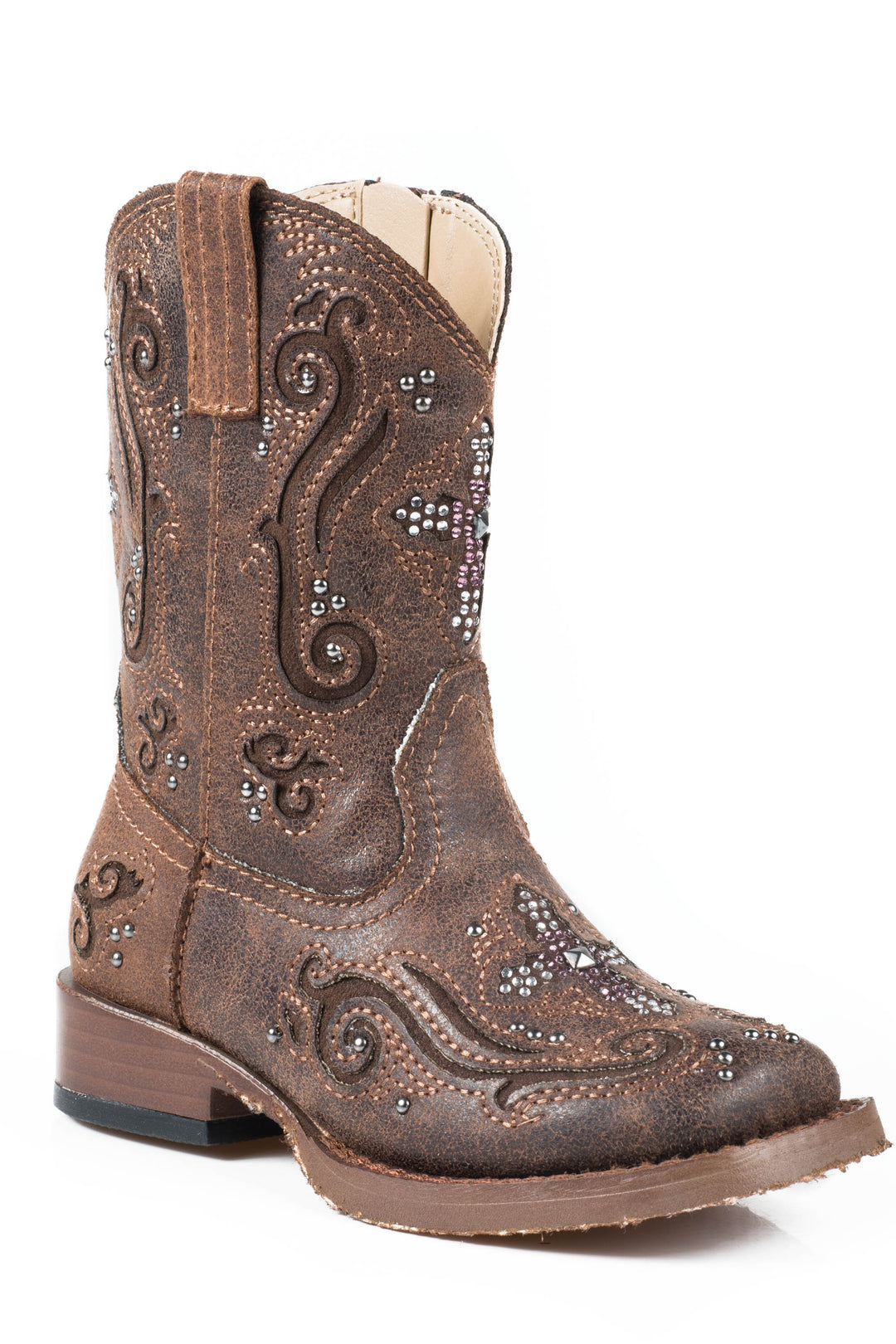 GIRLS TODDLER VINTAGE BROWN WITH CRYSTAL CROSS