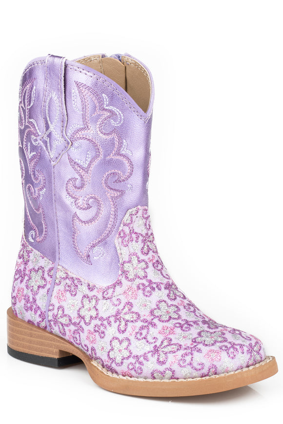 GIRLS TODDLER PURPLE FLORAL GLITTER WITH METALLIC VAMP