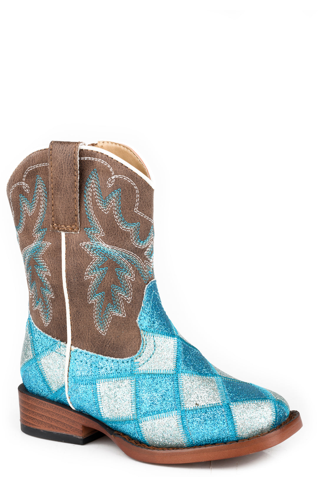 TODDLERS GIRLS ROPER VINTAGE TAN FAUX LEATHER GLITTER BLOCKS BOOTS