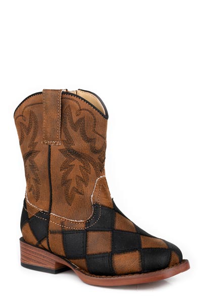 TODDLER BOYS BLACK AND TAN FAUX LEATHER PATCHWORK VAMP