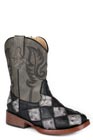 BOYS ROPER BLACK  GREY PATCHWORK OSTRICH VAMP BIRD BLOCKS BOOTS