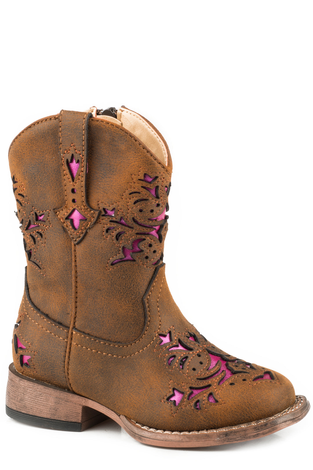 GIRLS TODDLER VINTAGE BROWN WITH PINK METALLIC UNDERLAY