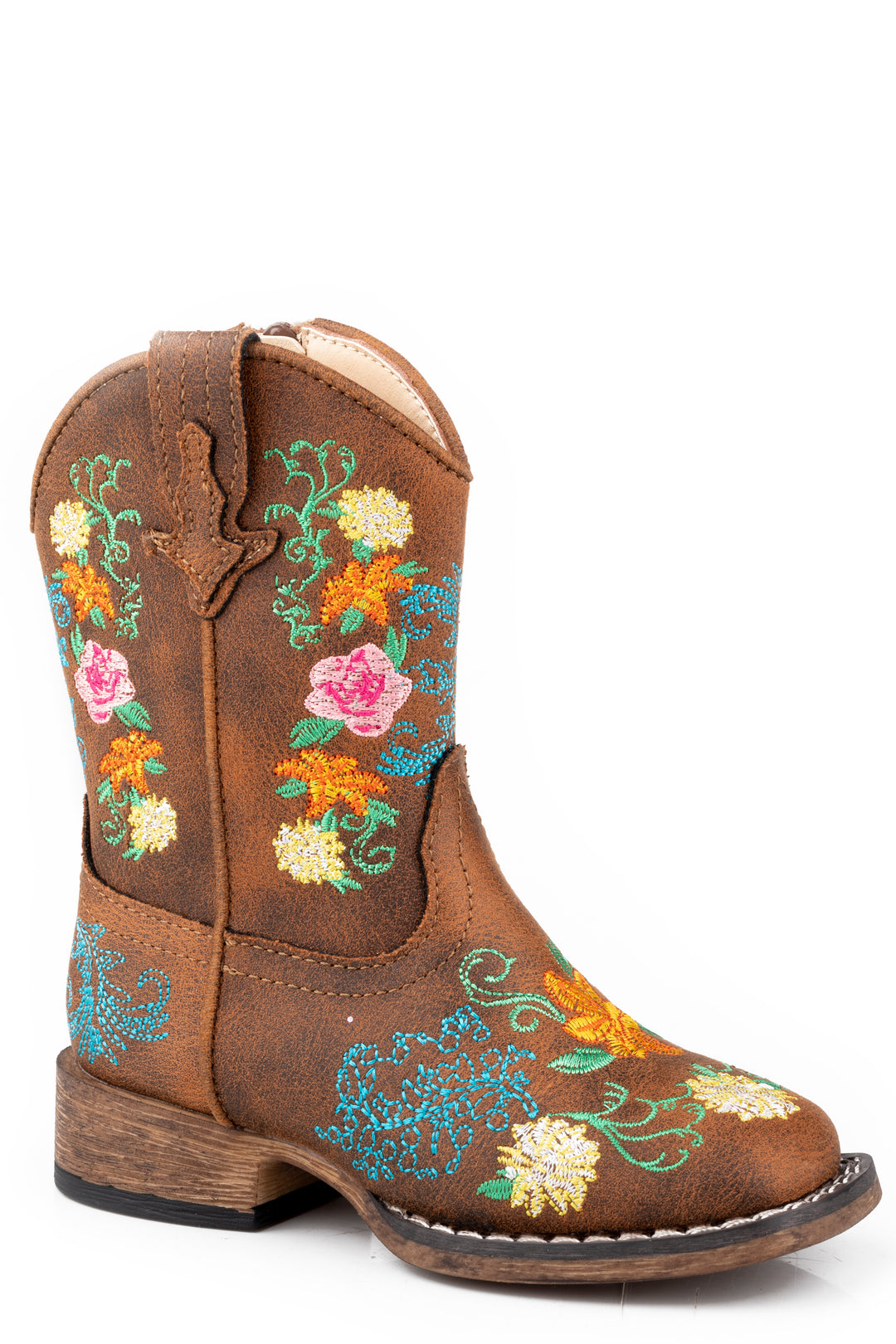 TODDLERS GIRLS COGNAC FAUX LEATHER SQUARE TOE